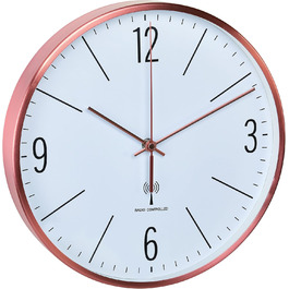 TFA Dostmann Analog Wall Clock, 60.3534.55, 30cm, energy-efficient metal frame, quiet movement, modern design, with glass cover (Copper)