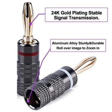 Бананові конектори Vegena 20 шт. для акустичних кабелів, 24K позолота, підійдуть для підключення до підсилювача, AV-ресивера