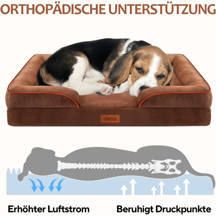 AUSCAT Orthopedic Dog Bed Small Dogs - Dog Bed Memory Foam with Removable, Washable Cover, Waterproof Liner, and Non-Slip Bottom, 60cm L x 45cm W x 15cm H (L 88 x W 64 x H 20 cm, Brown)