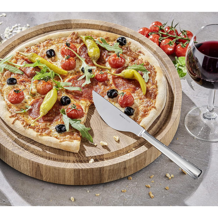 Buddy's Blades - Pizza Cutter Set, 4-Piece Set, Pizza Knife Set, Knife Set, Wavy Edge, Gift Box, Blade Length 11 cm, 23 cm Length, Stainless Steel