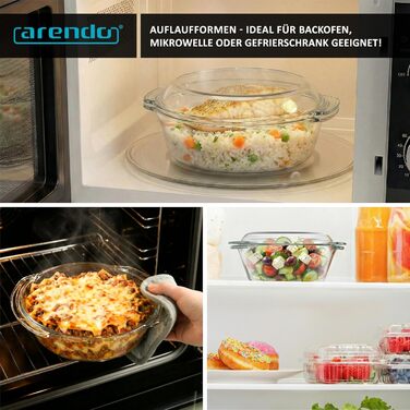 Набір форм для запікання Arendo з кришкою та ручками (3 шт.) – Borosilikatglas – 1000мл, 1500мл, 2000мл – для духовки, мікрохвильовки, BPA-free, скляні контейнери