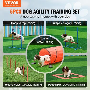 Набір для аджиліті для собак VEVOR: 5 елементів (перешкоди, тунель, кільце, коробка відпочинку, свисток, миска)