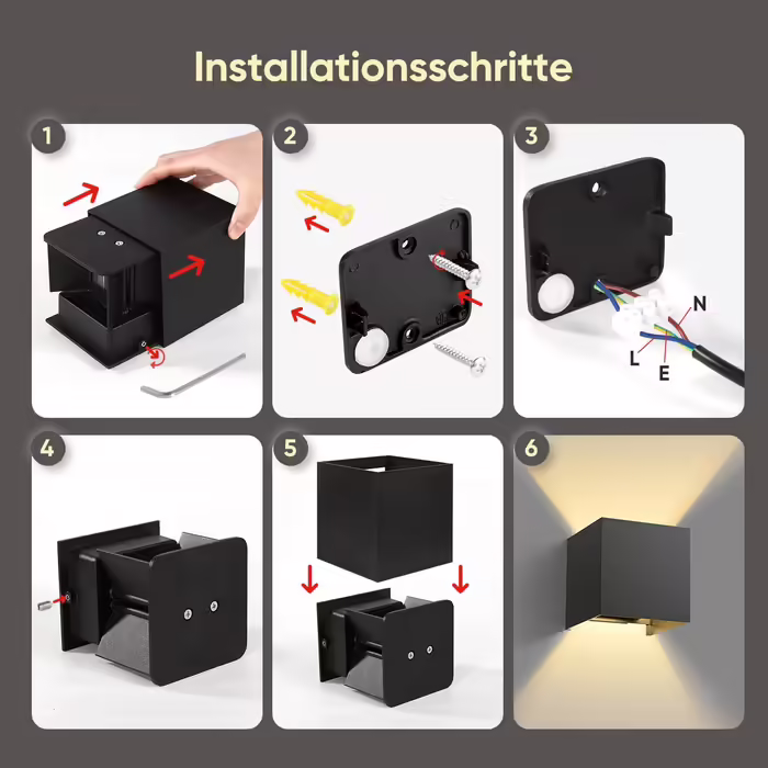 LED настінний світильник 12W, алюмінієвий, регульований кут світла, IP54, тепле біле світло 3000K, для вітальні, спальні, саду, для внутрішнього та зовнішнього використання, 2 шт., колір: білий/чорний