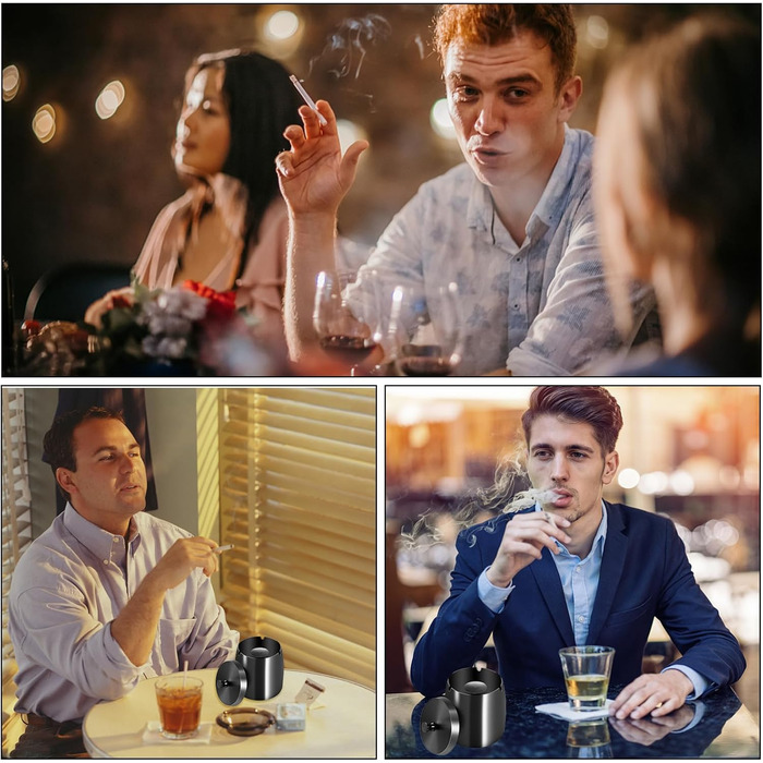 Склянка для сигарет на вулицю з кришкою, нержавіюча сталь, чорна. Антиковзаюча основа для використання на вулиці та в приміщенні