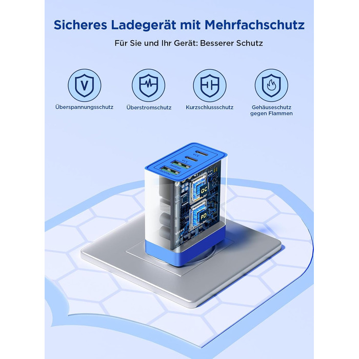 Багатопортовий зарядний пристрій Aioneus USB-C з 4 портами (USB-C та USB-A), 40W, PD 3.0, для iPhone, Samsung, білий (1 шт., колір: морська хвиля)