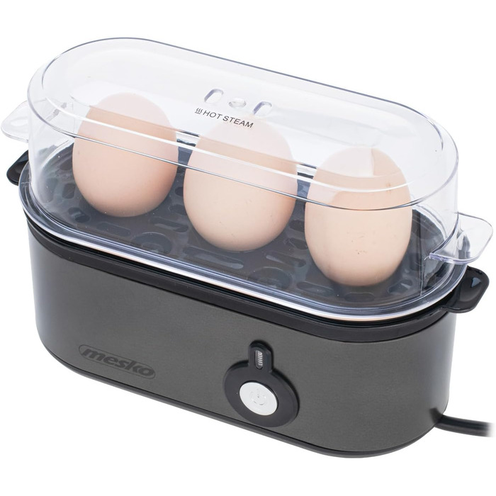 Електричний яйцеварка Mesko MS 4485: 1-3 яйця, напівтверді/тверді, режим приготування, мірний стакан, індикатор, автовимкнення