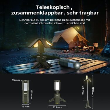 BougeRV Camping Lantern with 13400mAh, Rechargeable Camping Light, Adjustable Height and Angle, 6000LM, IPX5 Waterproof, Camping Lantern for Camping, Travel, Emergency
