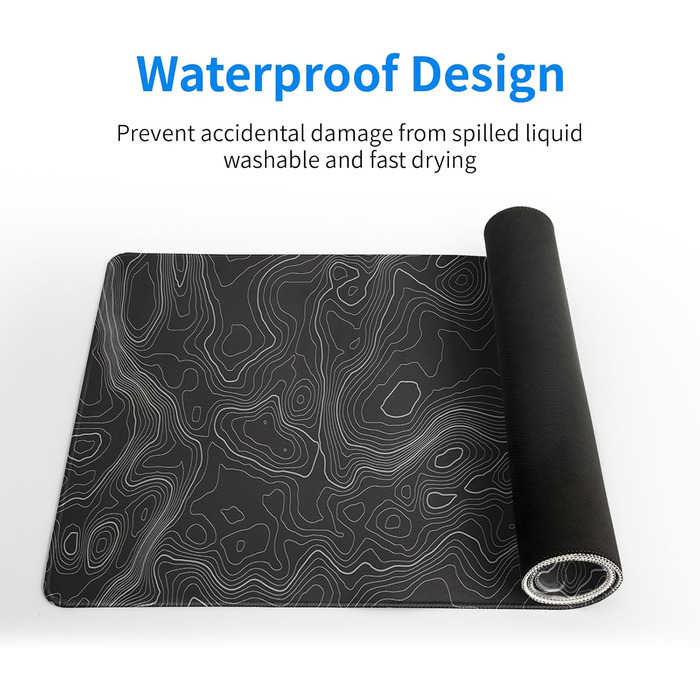 Мат для миші з морем, 80x20 см, абстрактний дизайн, текстура хвилі, протиковзка гумова основа, великий килимок для комп'ютера, офіс, дім