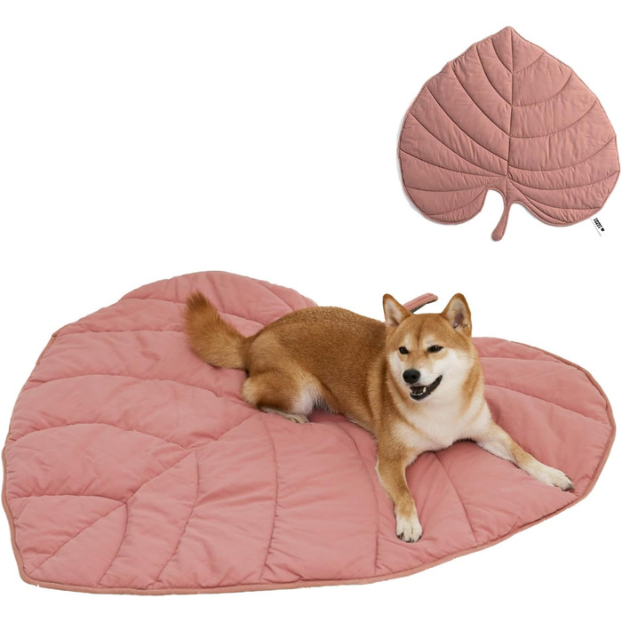 М'який килимок для собак та котів FUNNY FUZZY, двосторонній, з принтом листя, машинне прання, для ліжка, дивана, підлоги, захист меблів, гінкго-жовтий (антуріум рожевий)