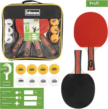 Набір для настільного тенісу Idena 40222 (12 предметів) – професійний, 4 ракетки, 8 м'ячів, якість 3 зірки, у футлярі