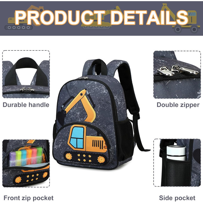 LOIDOU Рюкзак для хлопчика, рюкзак для дитячого садка, шкільний рюкзак 38 см, 3-8 років (Темно-сірий)