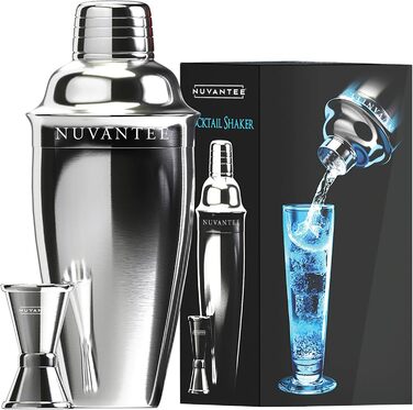 Cocktail Shaker Set - Premium Bar Kit with Free Measuring Jigger - Cocktail Recipes - 0.7L Stainless Steel Cocktail Shaker - Martini Shaker, Mixer with Strainer