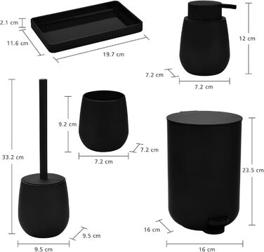 GAHEFY Bathroom Accessory Set, Bathroom Supplies Sets Decor, 5-Piece Bathroom Set - Soap Dispenser, Toothbrush Holder, Vanity Tray, Toilet Brush and Waste Bin Set for Bathroom (Black)