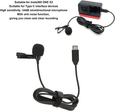 Мікрофон-лавал'єр Goshyda з Type-C, HiFi звук, шумозаглушення, для Insta360 ONE X2 та смартфонів з USB-C