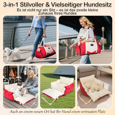Автокрісло для собак 3-в-1 – переносна лежанка для маленьких собак, з м'яким матрацом, для переднього або заднього сидіння, внутрішнє та зовнішнє використання (червоний)