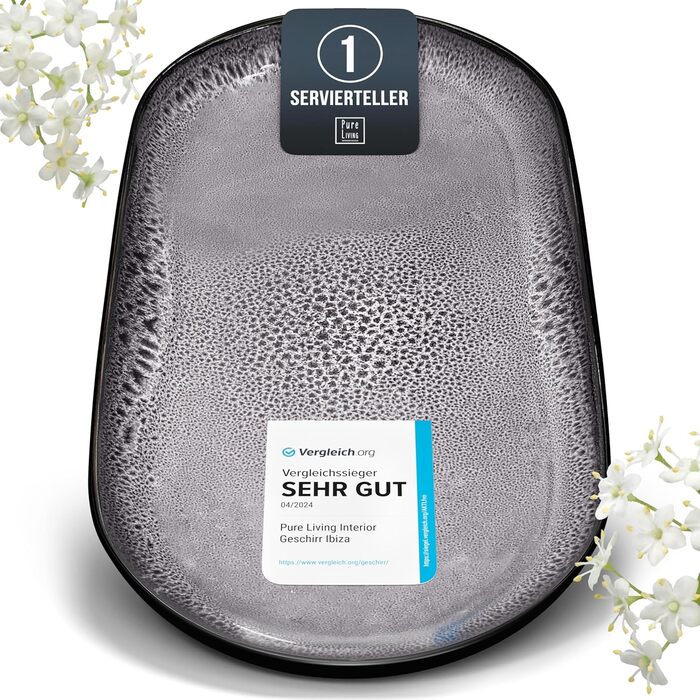 Сервірувальна тарілка Steingut Ibiza (велика), сіра - Pure Living. Тарілка для сервірування, кераміка, овальна.