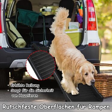 Рампа для собак NAIZY 156 см, складана, з антиковзними килимками, для собак/кішок/домашніх тварин до 90 кг, чорна