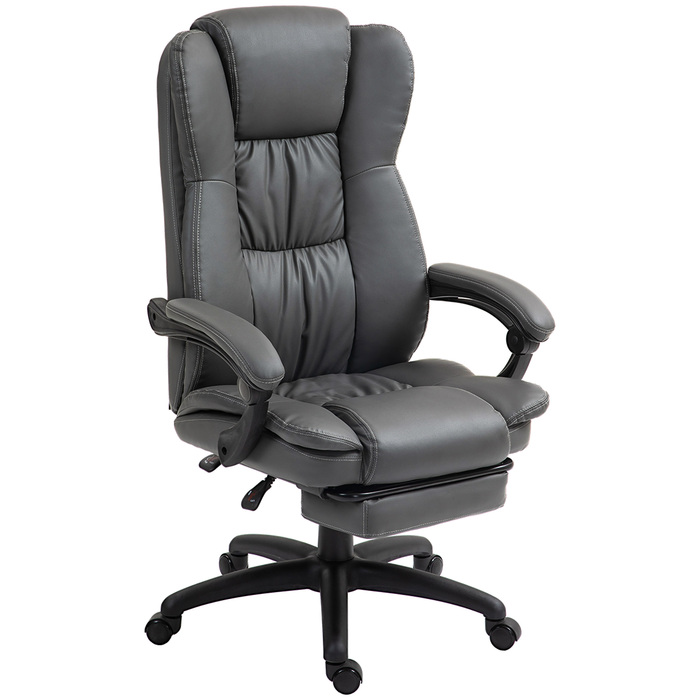 Vinsetto Office Chair Executive Swivel Chair with Footrest and Headrest, Ergonomic Chair, Vibration Desk Chair with Reclining Function, Massage Function, Faux Leather, Dark Grey, 68.5x68.5x113-121cm | Aosom
