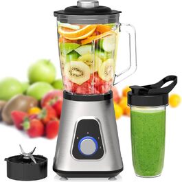 Блендер електричний iceagle Standmixer Smoothie Maker 1300Вт, 2-в-1: глечик 1,5л і стакан 600мл, функція колки льоду, 2 швидкості, імпульсний режим, 22000 об/хв для смузі