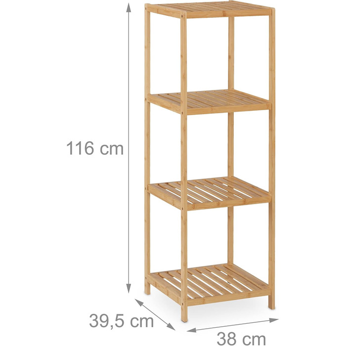 Relaxdays Bamboo Bathroom & Kitchen Shelf, HBT: 162 x 38 x 39.5 cm, Freestanding Shelf with 4 Shelves, Natural