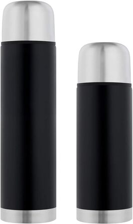 Термос GRÄWE з нержавіючої сталі, 1 л / 350 мл, чорний, з чашкою, для подорожей, ізольований, миється в посудомийній машині