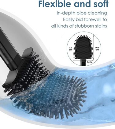 Силіконова щітка для унітазу Klobürste з нержавіючої сталі та контейнером, гнучка щітка для туалету, набір для кріплення на стіну без свердління, для ванної кімнати (чорний)
