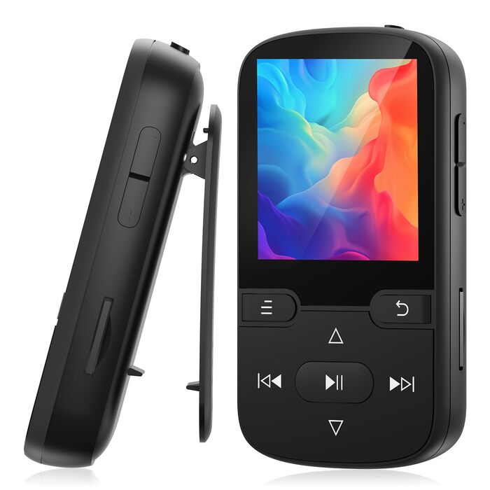 MP3 плеєр Bluetooth 5.3 з кліпсою, HiFi спортивний плеєр для дітей з FM-радіо, диктофоном та крокоміром, 64GB, чорний