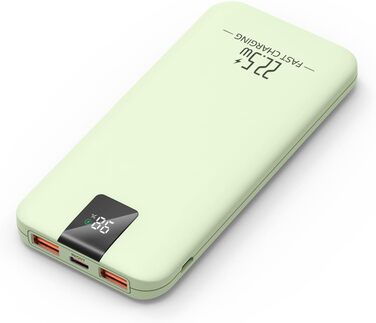 Powerbank 10000mAh 22.5W з LCD-дисплеєм: Швидка зарядка, 3 виходи, 2 входи, USB-C, для смартфонів та планшетів (зелений)