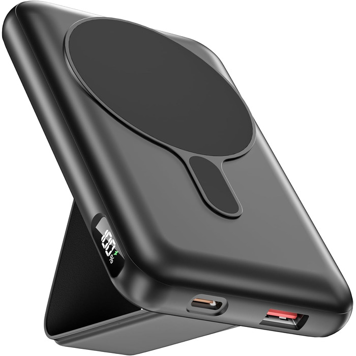 Портативний зарядний пристрій 20000mAh з MagSafe, PD 22.5W, USB-A, магнітне підключення, бездротова зарядка 15W, LED дисплей, чорний