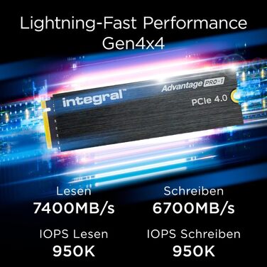 SSD Integral Advantage Pro 4TB NVMe M.2 PCIe Gen4 x4 - до 4900 МБ/с (читання), 3200 МБ/с (запис). Сумісний з Valve Steam Deck, Microsoft Surface Pro, ПК та ноутбуками