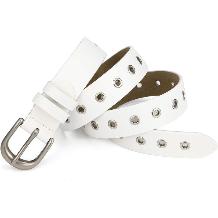 Жіночий шкіряний ремінь з металевою пряжкою для джинсів Dreess, ширина 1.1 см (M: 105 см, підходить для обхвату талії 85-94 см, колір: білий)