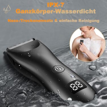 Триммер для бороди Vakuum електричний, бездротовий, водонепроникний IPX7, з LCD-дисплеєм, налаштування довжини 1-20 мм, зарядка Type-C, чорний