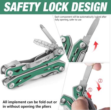 Мультитул FLISSA 16-в-1: мультиінструмент з нержавіючої сталі з ножем, ножицями, пилкою, відкривачкою для пляшок. Ідеально для кемпінгу, відпочинку на природі та ремонту. У комплекті сумка. Матовий зелений.