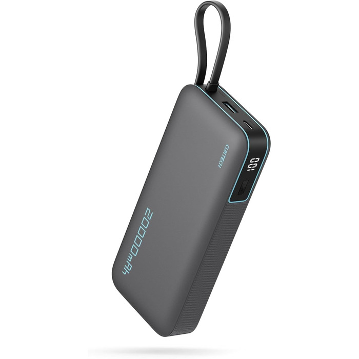 Power Bank CUKTECH 20000mAh з USB-C кабелем, 45W, Digital Display, для iPhone, MacBook, Galaxy, темно-сірий