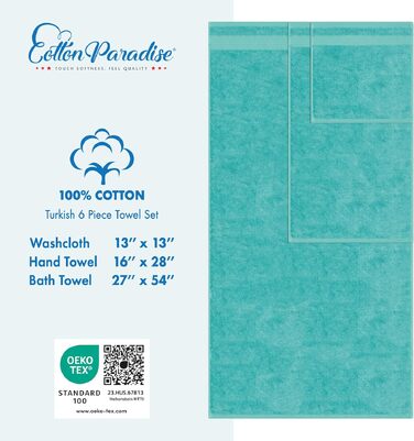 Набір рушників для ванної Cotton Paradise, 100% бавовна, м'які та гігроскопічні, турецькі рушники, 6 предметів (2 великих, 2 середніх, 2 маленьких), колір бірюзовий