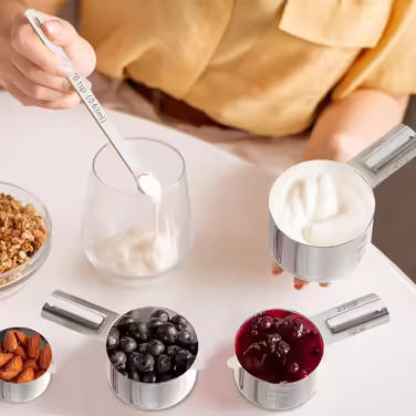 Stainless Steel Measuring Cup and Spoon Set for Cooking and Baking, Nesting Measuring Cups, Measuring Spoons, Kitchen Utensils, 12 Piece