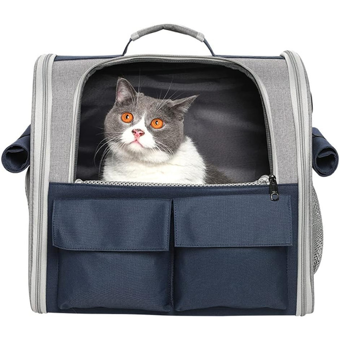 Транспортна сумка для домашніх тварин: котів та собак до 10 кг, рюкзак, дихаюча, складана, блакитна, для подорожей, схвалена авіакомпаніями