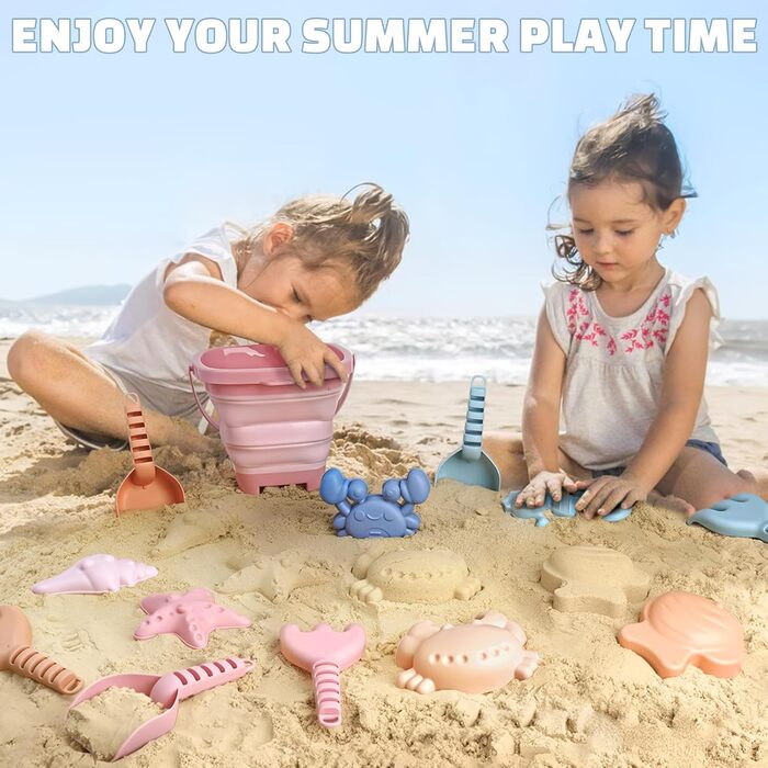 Dreamon Sand Toys Beach Toys Kids, 18 PCS Travel Sand Toys with Folding Bucket, Sandbox Beach Toy for Kids Ages 1 2 3 4 5 Years Girls Boys