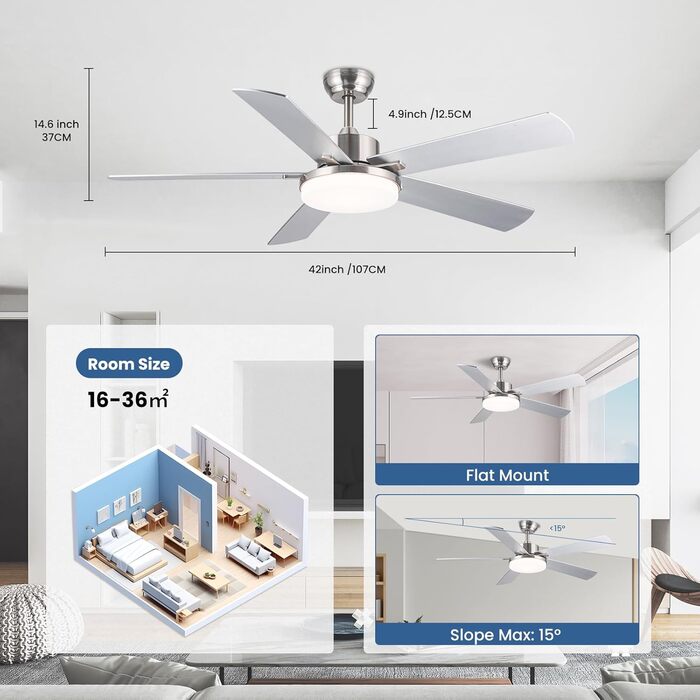 Стеляний вентилятор Newday 153 см з підсвіткою та пультом керування. Тихий вентилятор-лампа з 5 лопатями, DC мотор, реверс, пам'ять, плавне регулювання яскравості