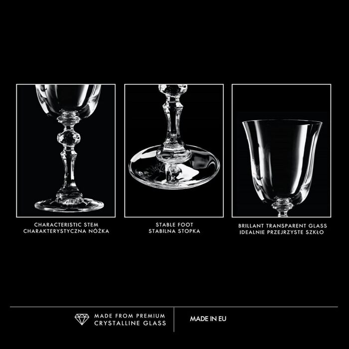 Набір келихів для вина Krosno Krista, 6 шт, 220 мл, кришталь, для дому, ресторану, свят, безпечно мити в посудомийній машині