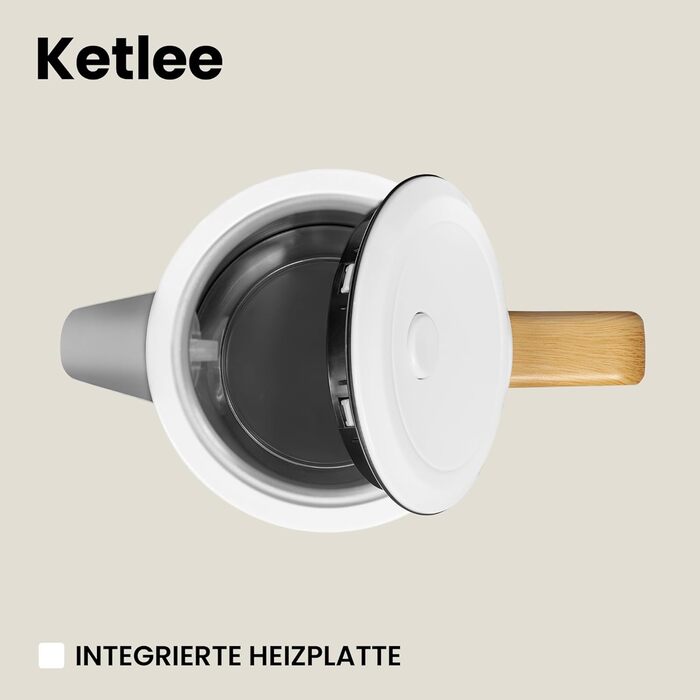 Електричний чайник ZEEGMA KETLEE 1.7L бездротовий, нержавіюча сталь, 2200W, для чаю та кави, автоматичне відключення, LED-дисплей, сучасний дизайн (білий)