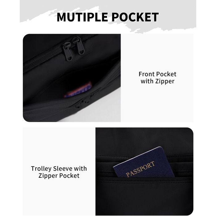 Спортивна сумка Wandf для ручної поклажі літака (45x36x20 см) з відділенням для взуття та мокрих речей, чорна