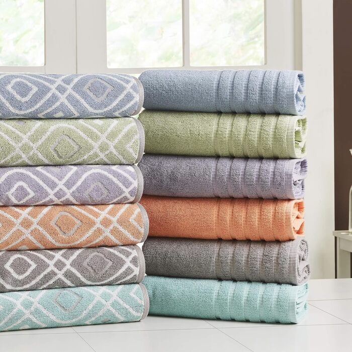 Amrapur Overseas Modern Threads Towel Set, 6-Piece, Yarn-Dyed, Oxford Stripe, Jacquard, Solid Color, Ultra-Soft, 500 g/m², 100% Combed Cotton, Blue Standard Blue