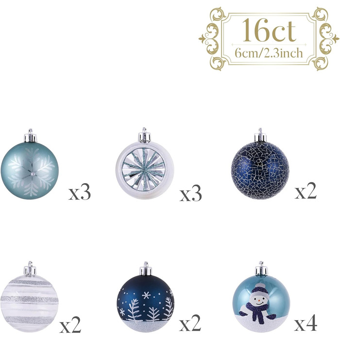 Набір ялинкових прикрас Valery Madelyn, 16 шт, 6 см, червоно-зелено-золота тема (блакитна), з подарунковою упаковкою