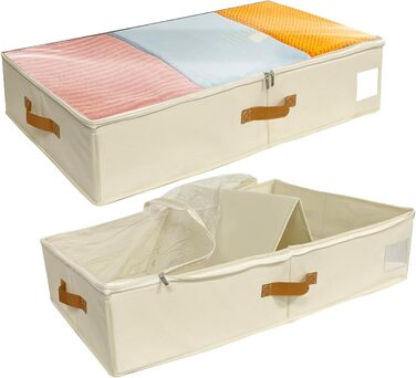 Коробки для зберігання під ліжком, 2 шт. з підставкою по периметру, з кришкою для постільної білизни та одягу (без нижньої підставки), бежеві