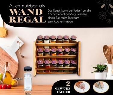Elegant dark spice rack, wood standing & wall-mounted, 18 spice jars, 25 labels. Spice organizer, spice rack, kitchen shelf, wood, vintage. Spice rack - spice rack system hanging - spice storage (pine wood)