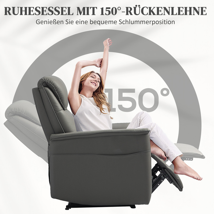 HOMCOM Recliner Chair, TV Chair with Reclining Function, Pocket Spring, Upholstered TV Chair with Footrest, Side Pocket, for Living Room, Bedroom, Light Grey | Aosom