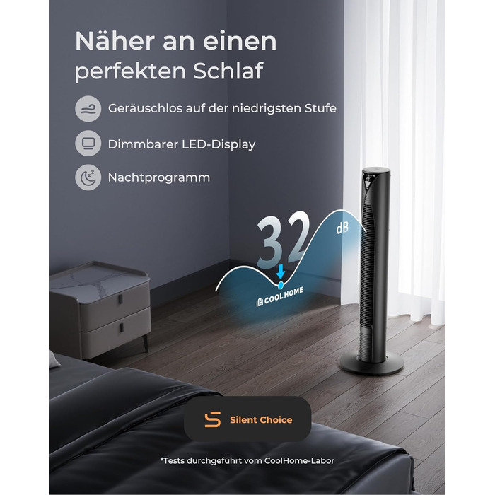 Турбовентилятор CoolHome CF2206 з пульт керування: тихий, з таймером, безпечний для дітей, 96 см (чорний)