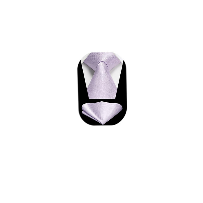 HISDERN Краватка для чоловіків з кишеньковим хустиком в горошок, для весілля, класичний бізнес-стиль, краватка в горох та комплект кишенькових хустинок, універсальний розмір (A-23 Лавандовий)