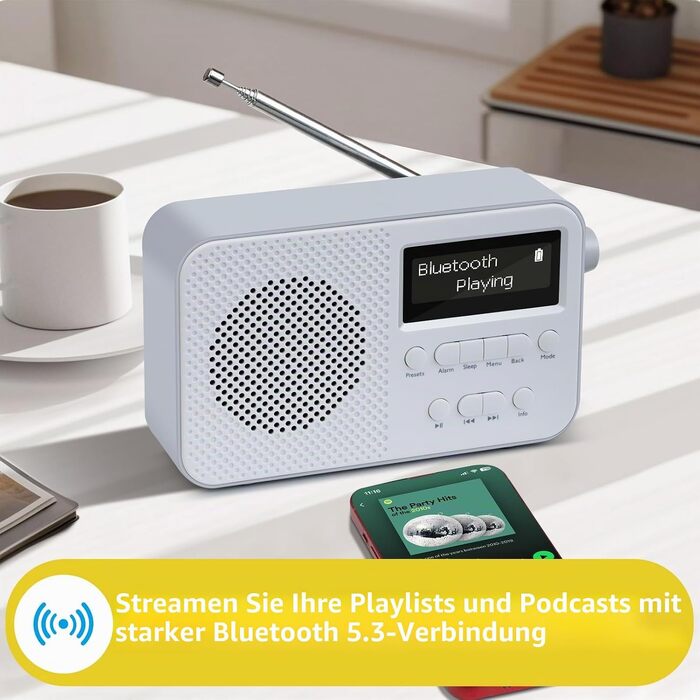 Портативне цифрове радіо LEMEGA PR2-Max DAB+/FM, Bluetooth 5.3, живлення від батарейок AA, сіре